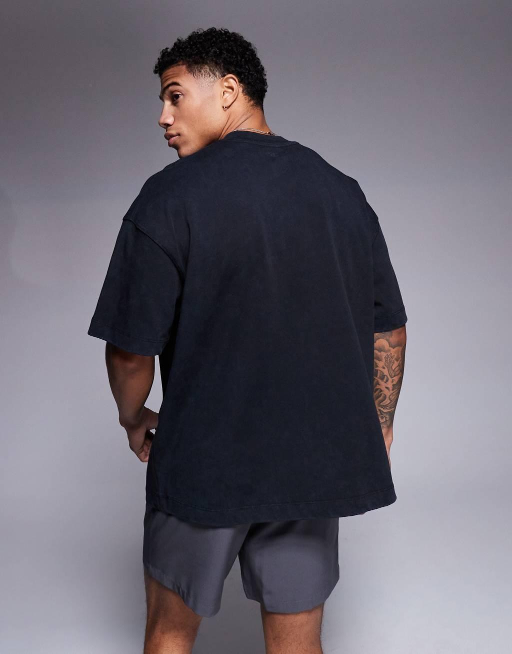 4505 Icon boxy heavyweight cotton t-shirt with quick dry finish in washed black  Product Image