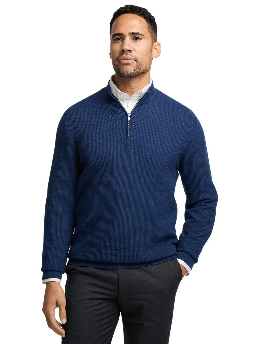 Silk Cotton Cashmere Quarter Zip Mock Neck Sweater - Black Product Image