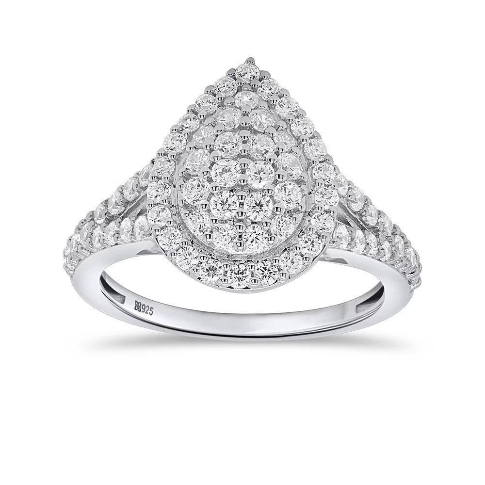 Ethique Sterling Silver 1 Carat T.W. Lab-Grown Diamond Teardrop Cluster Ring, Women's, Size: 6 Product Image