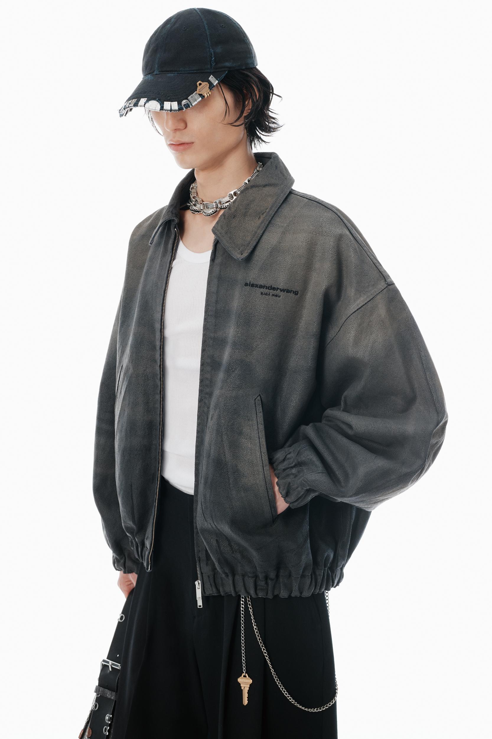 Black Leather Trompe-l'oeil Jacket Product Image