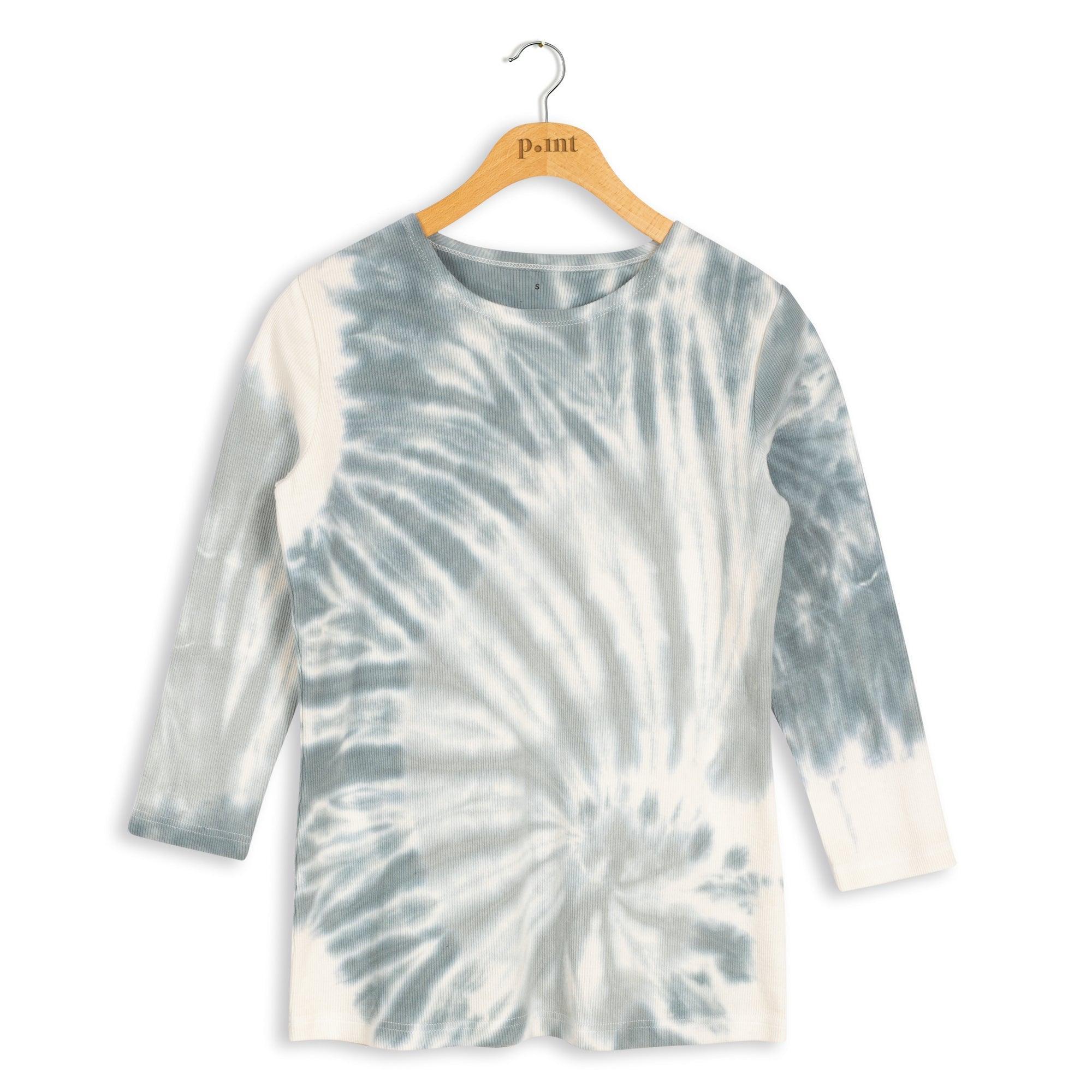 Point Ribbed Tie-Dye Crewneck Top Product Image