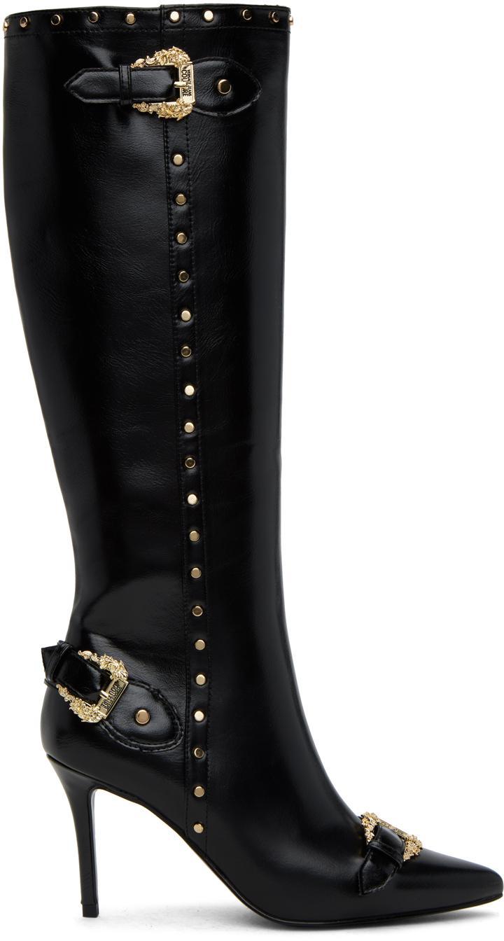 VERSACE JEANS COUTURE Ssense Exclusive Black Hardware Boots Product Image