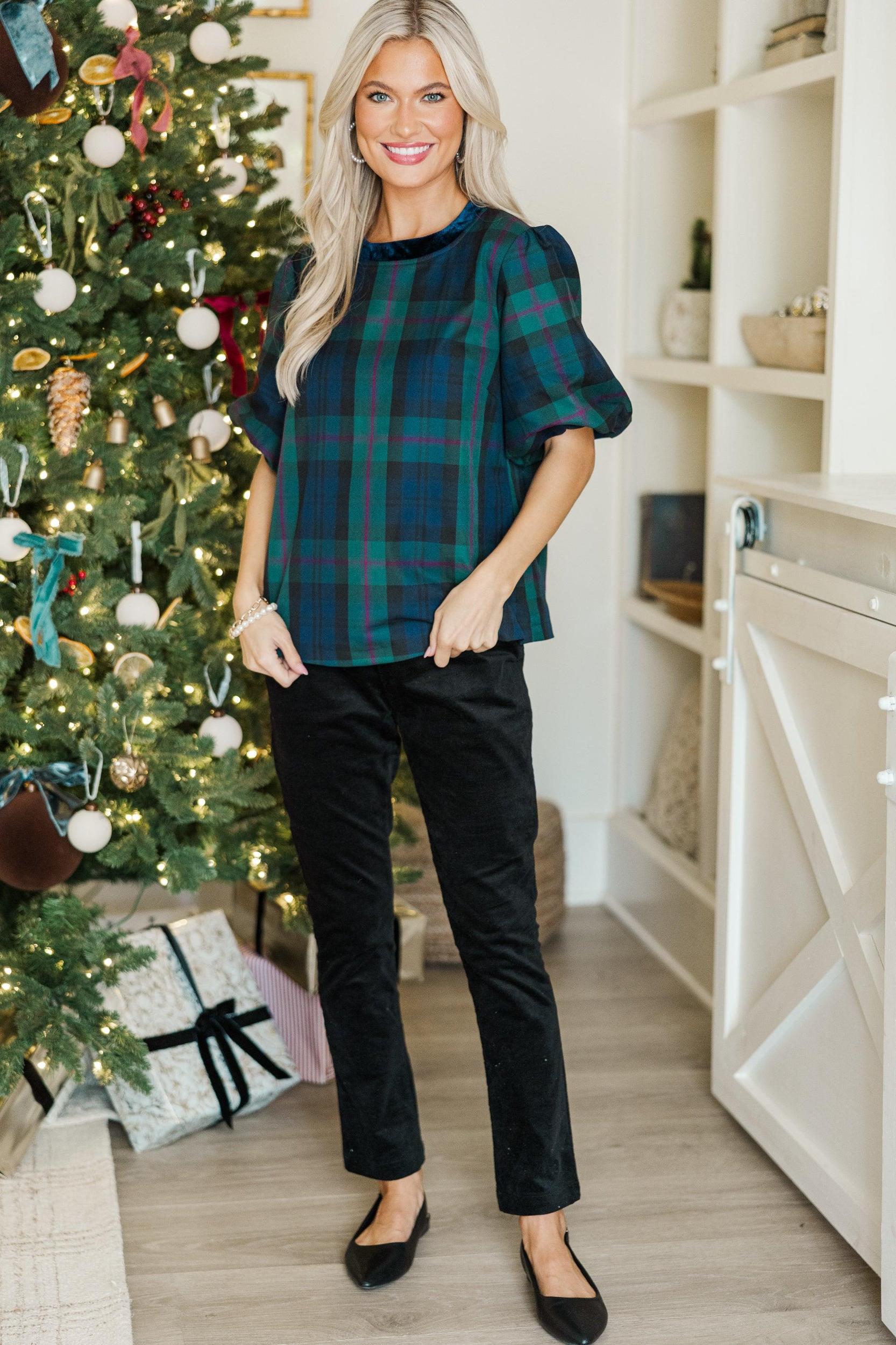Calling On You Navy Plaid Blouse Female Product Image