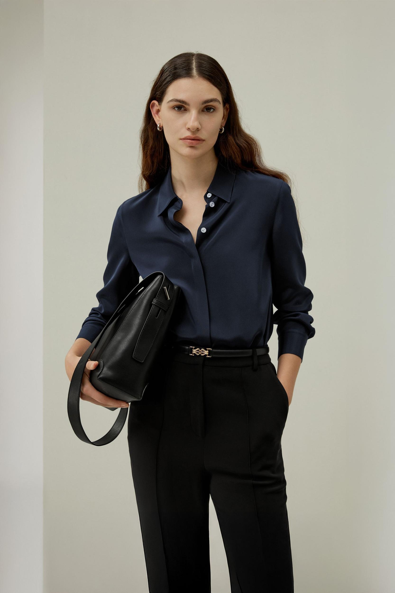 Graceful Button Up Silk Blouse Product Image