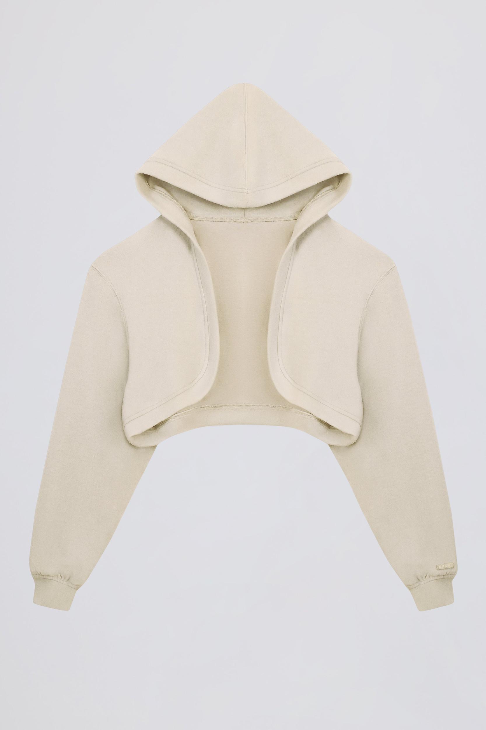 Brushed Jersey Hooded Cropped Shrug in Ecru Product Image