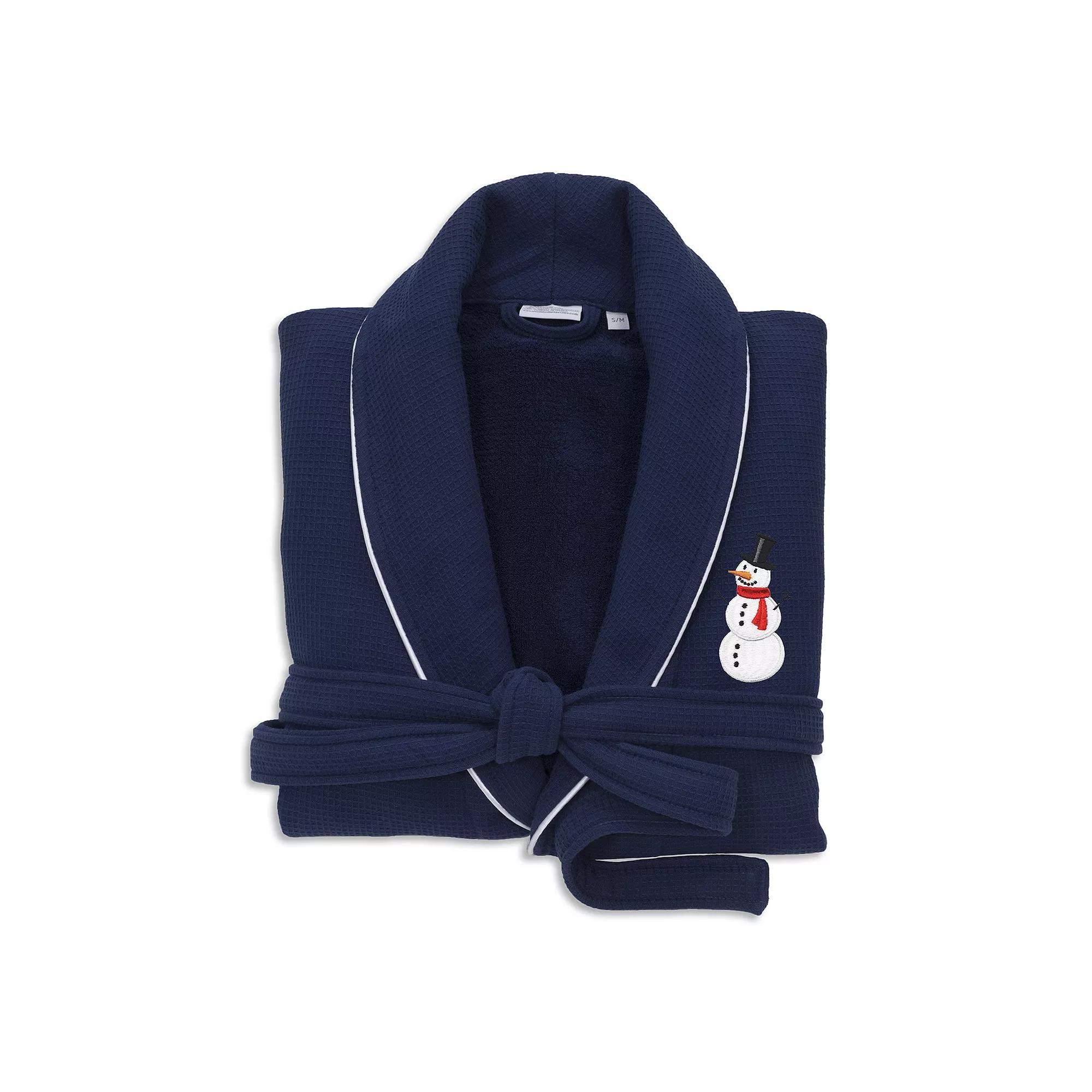 Linum Home Textiles Waffle Weave Terry Embroidered Snowman Bathrobe, Women's, Size: Large/XL, Blue Product Image