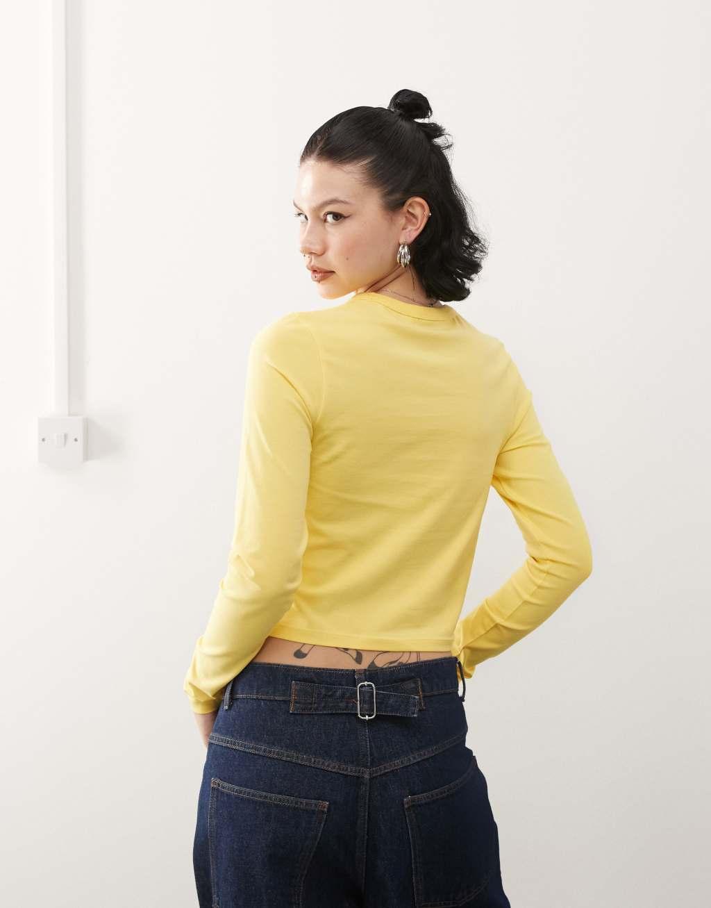 COLLUSION long sleeve fitted T-shirt in soft yellow Product Image