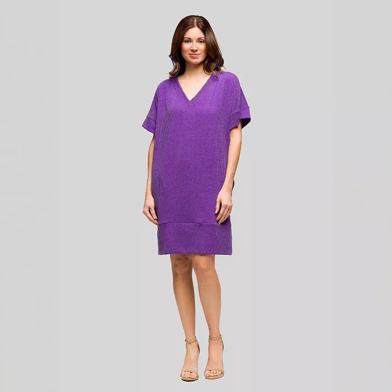 Women's 24Seven Comfort Apparel Loose Fit V-Neck Short Sleeve Pocket T-Shirt Dress, Size: Small, Green Product Image