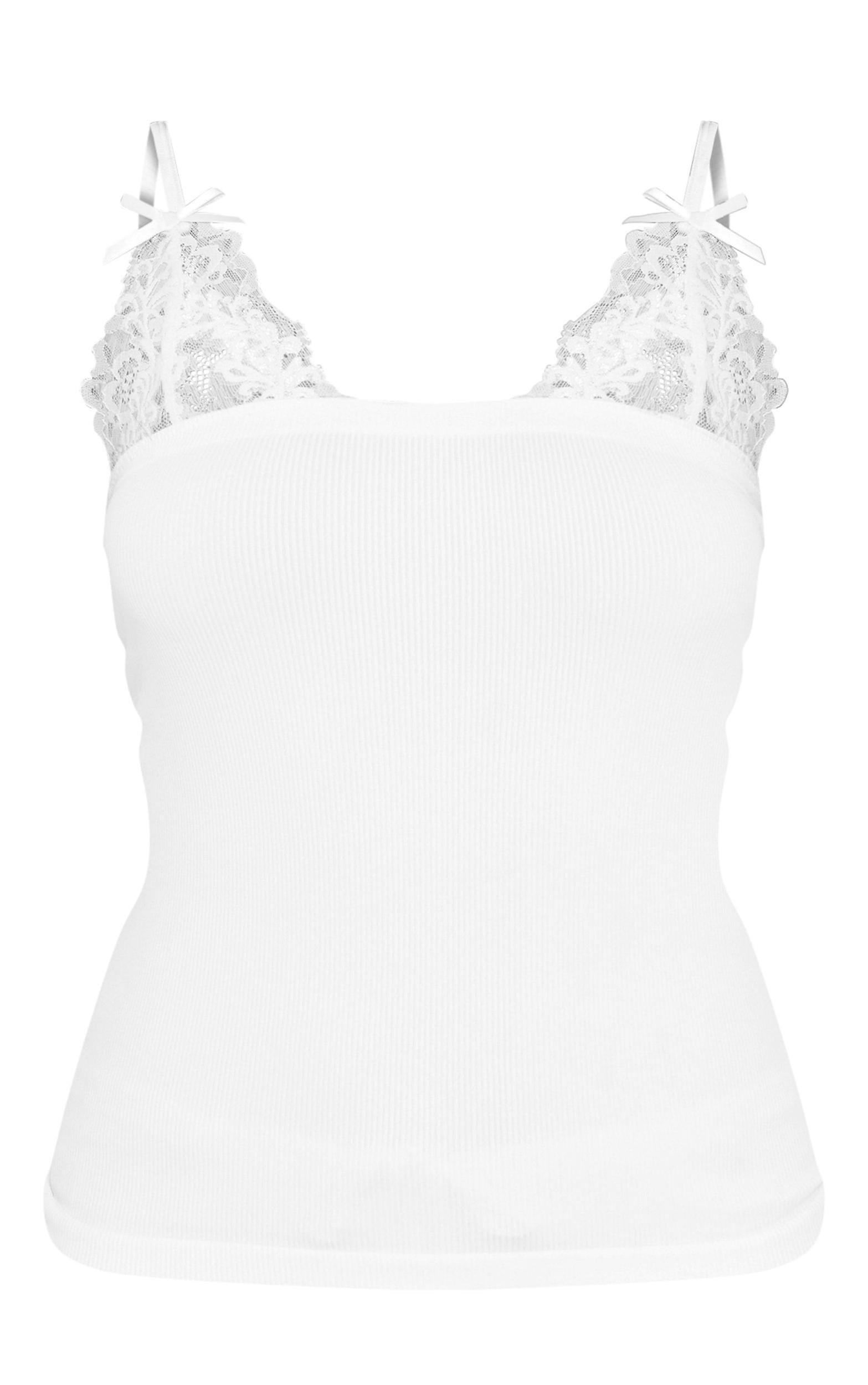 White Textured Stretch Lace Bust Cami Product Image