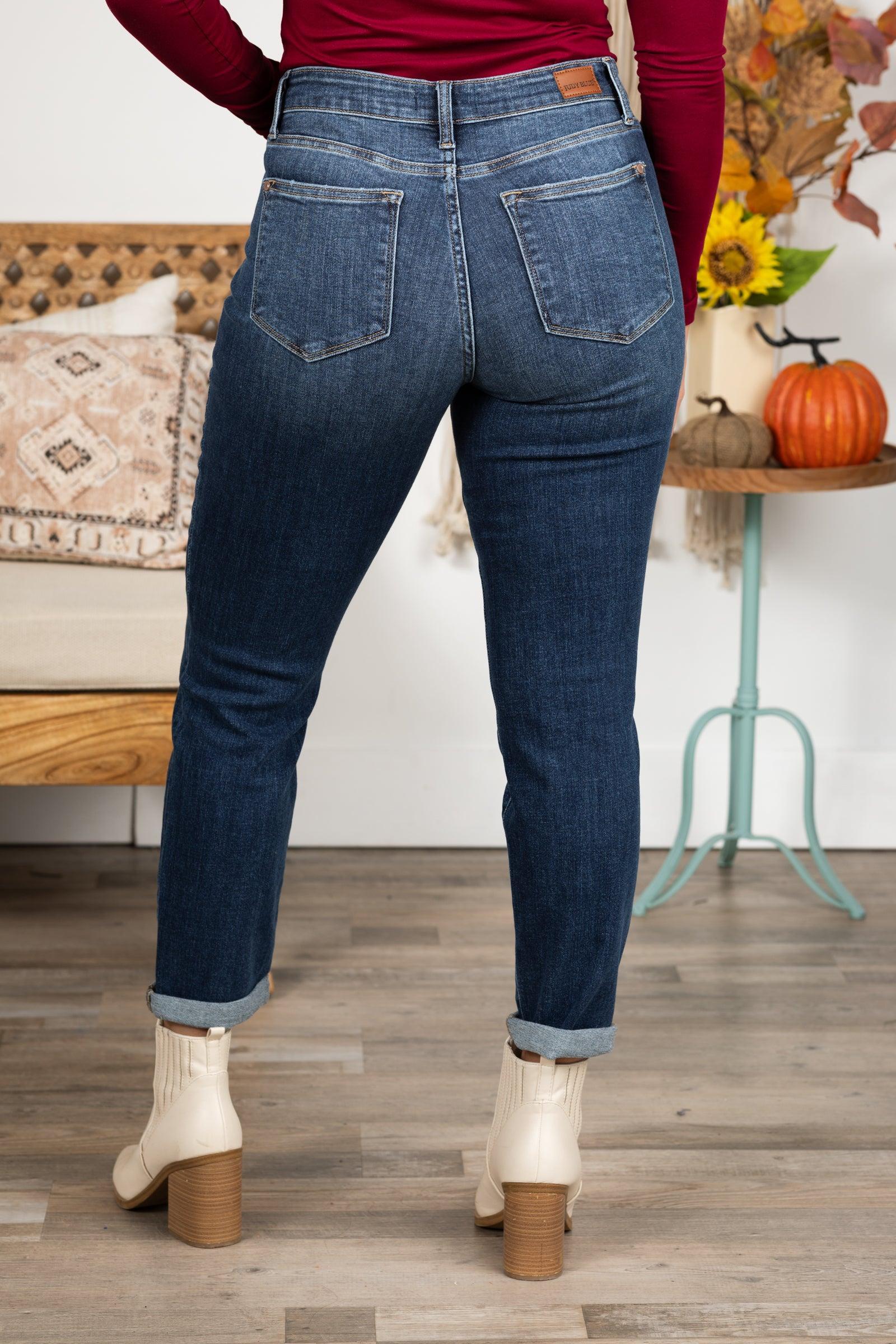 Judy Blue Core Mid Rise Cuffed Boyfriend Jeans Product Image