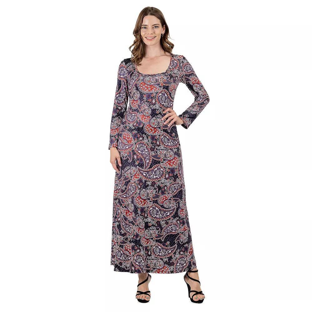 Women's 24Seven Comfort Apparel Long Sleeve A Line Maxi Dress, Size: Large, Red Team Product Image