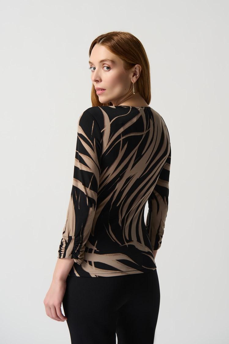 Abstract Print Silky Knit Top With Side Buckle Product Image