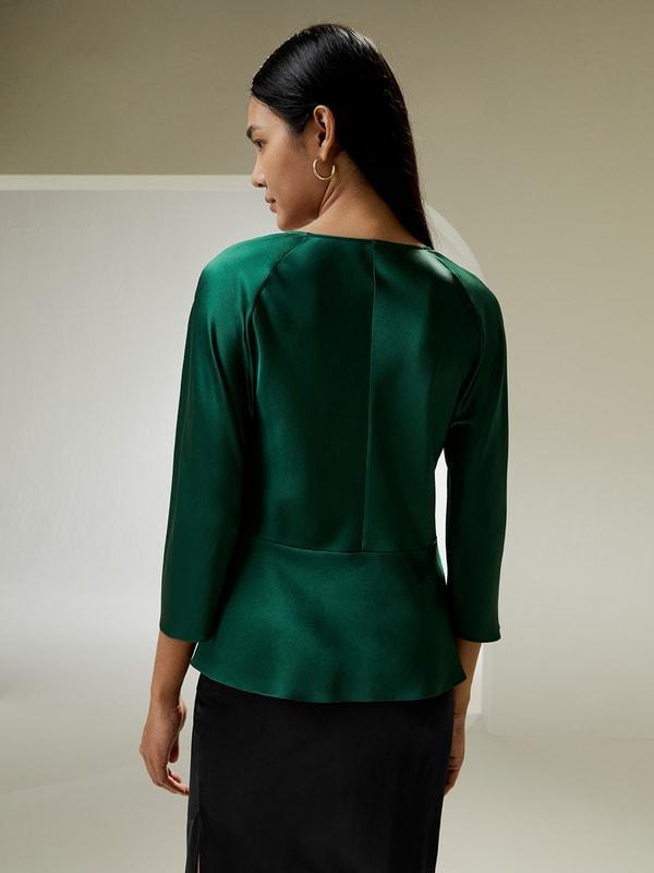 V Neck Silk Blouse with Waist Tie Product Image