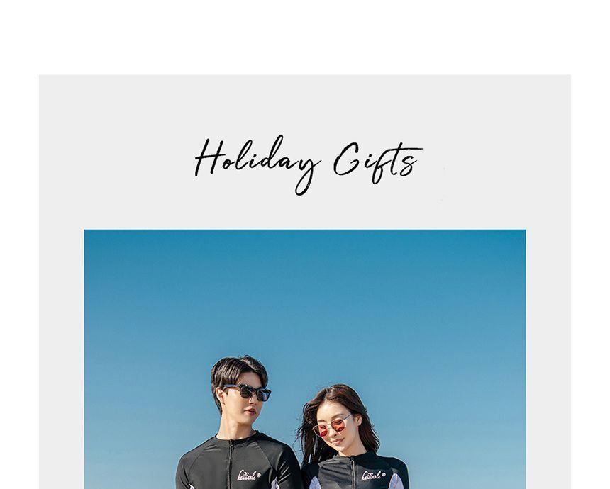 Couple Matching Lettering Two-Tone Tankini / Swim Pants / Swim Shorts / Rash Guard / Set Product Image
