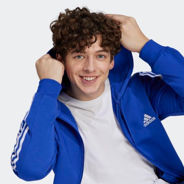 adidas Essentials Fleece 3-Stripes Full-Zip Hoodie Semi Lucid Blue L Mens Product Image