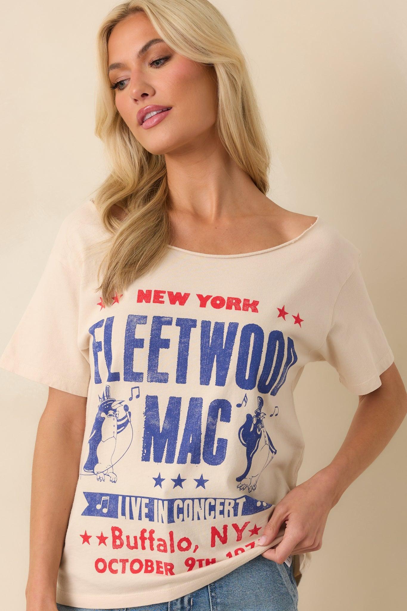 Fleetwood Mac Beige Cotton Live In Concert Off The Shoulder Tee Product Image