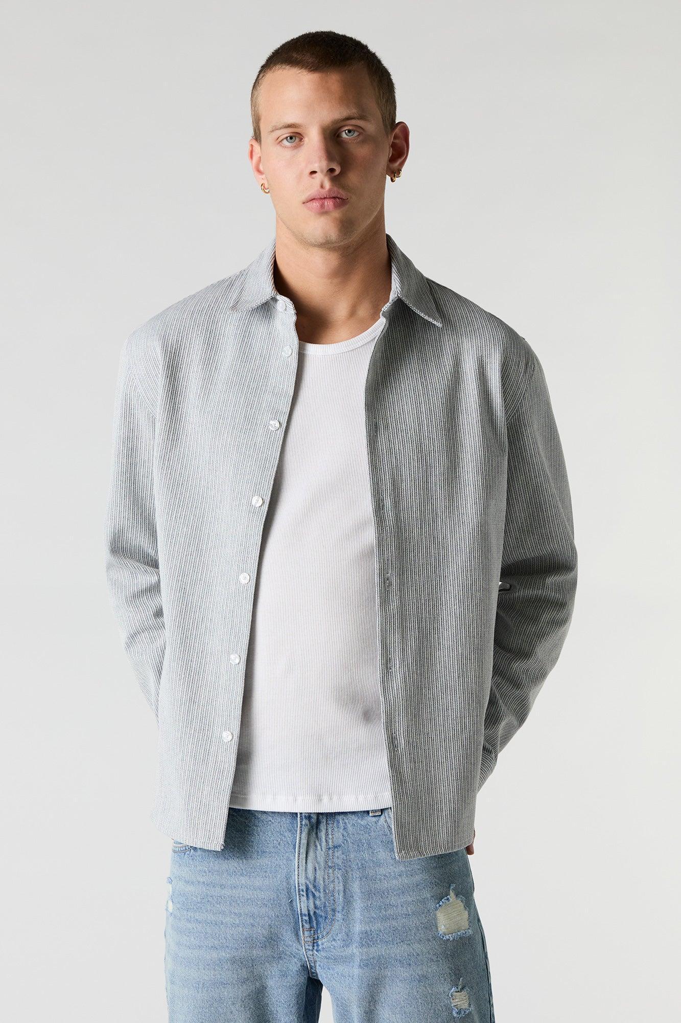 Textured Striped Collared Button-Up Top Male Product Image