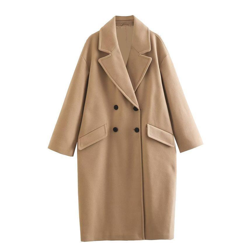 Plain Midi Double-Breasted Coat Product Image