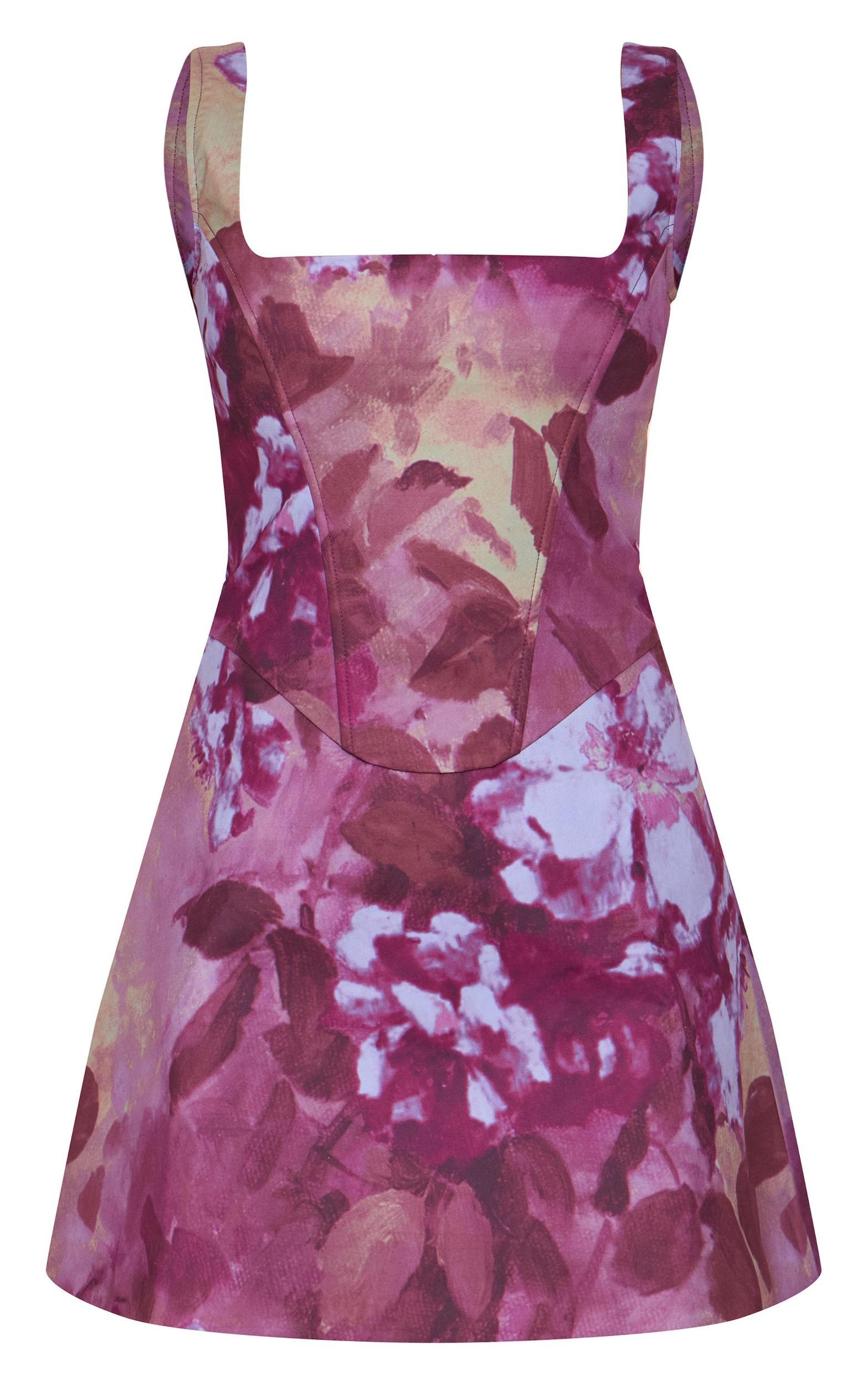  Mauve Floral Corset A Line Shift Dress Product Image