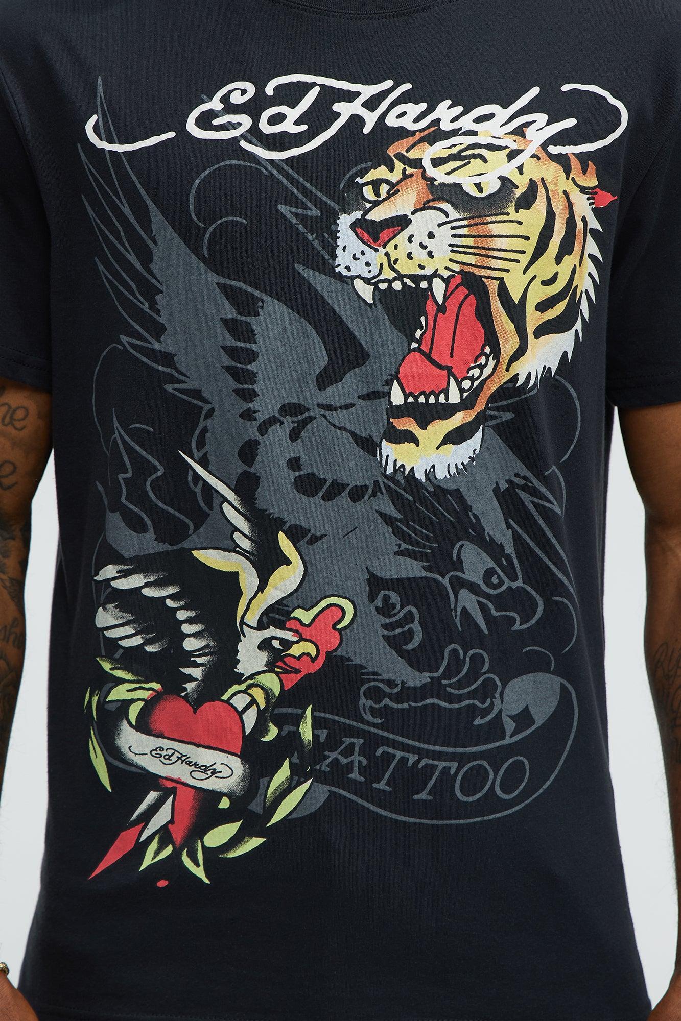 Ed Hardy Eagle Tiger Tattoo Short Sleeve Tee - Black Product Image