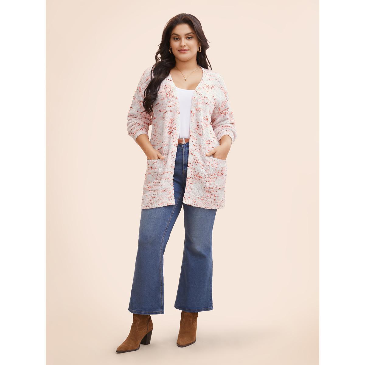 Plus Size Heather Drop Shoulder Pocket Cardigan Originalwhite Women Casual Loose Long Sleeve Everyday Cardigans BloomChic 26/4X Product Image