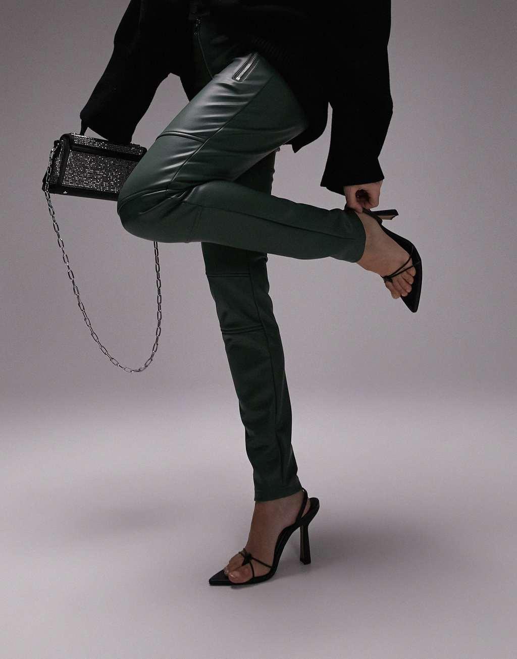 Topshop faux leather skinny fit biker pants Product Image
