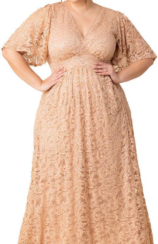 Champagne Luminous Sequin Lace Long Gown - Plus Product Image