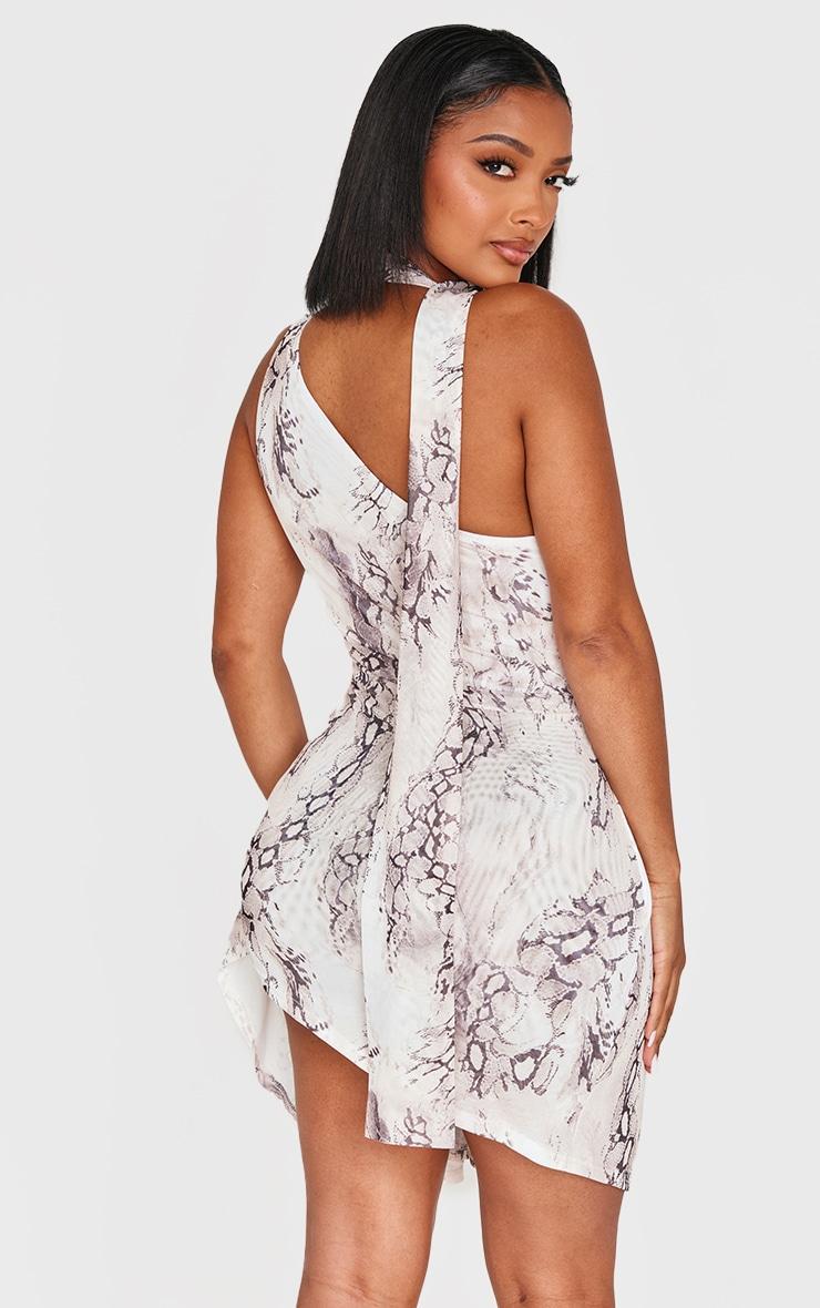 Shape White Snake Print Halter Neck Deep Plunge Diamante Trim Mini Dress Product Image