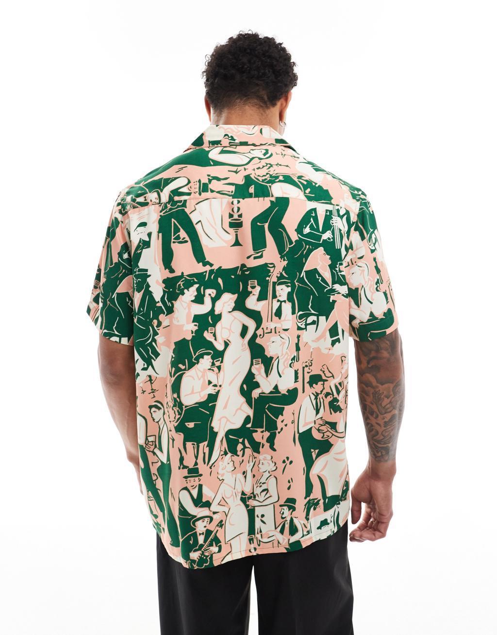 ASOS DESIGN relaxed camp collar shirt with jazz band print Product Image