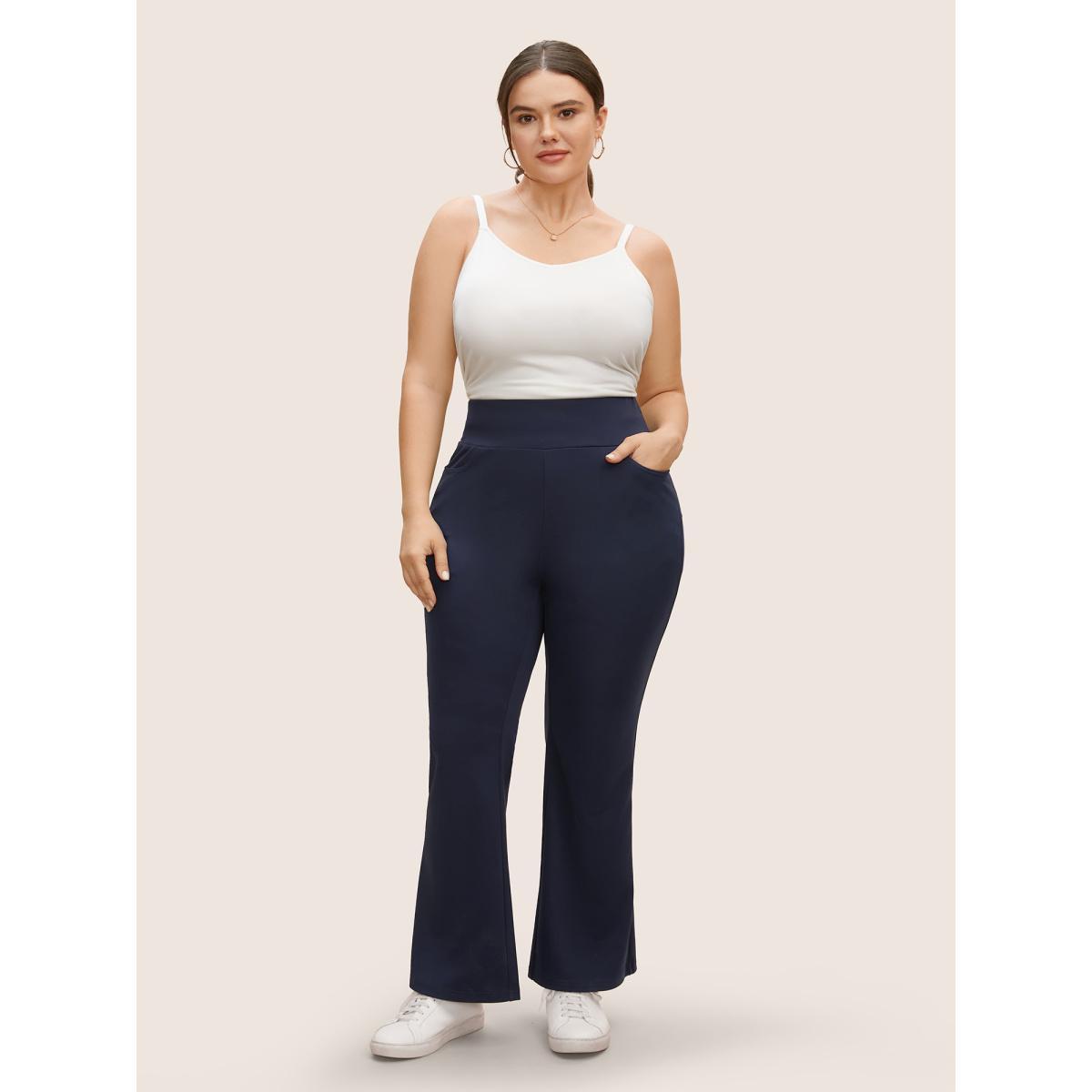 Plus Size High Rise Wideband Waist Bootcut Leggings Women DarkBlue Elegant Medium stretch Bootcut High Rise Everyday Leggings BloomChic 18-20/2X Product Image