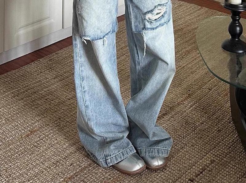 High Waist Ripped Wide Leg Jeans Product Image