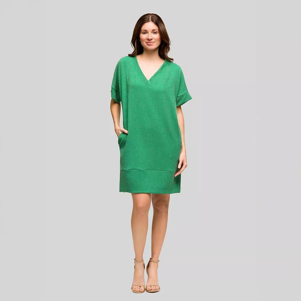 Women's 24Seven Comfort Apparel Loose Fit V-Neck Short Sleeve Pocket T-Shirt Dress, Size: Small, Green Product Image