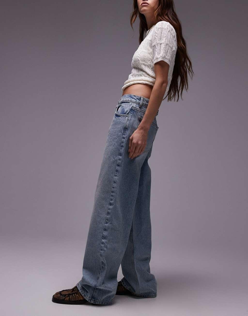 Topshop low rise Cinch jeans in bleach  Product Image
