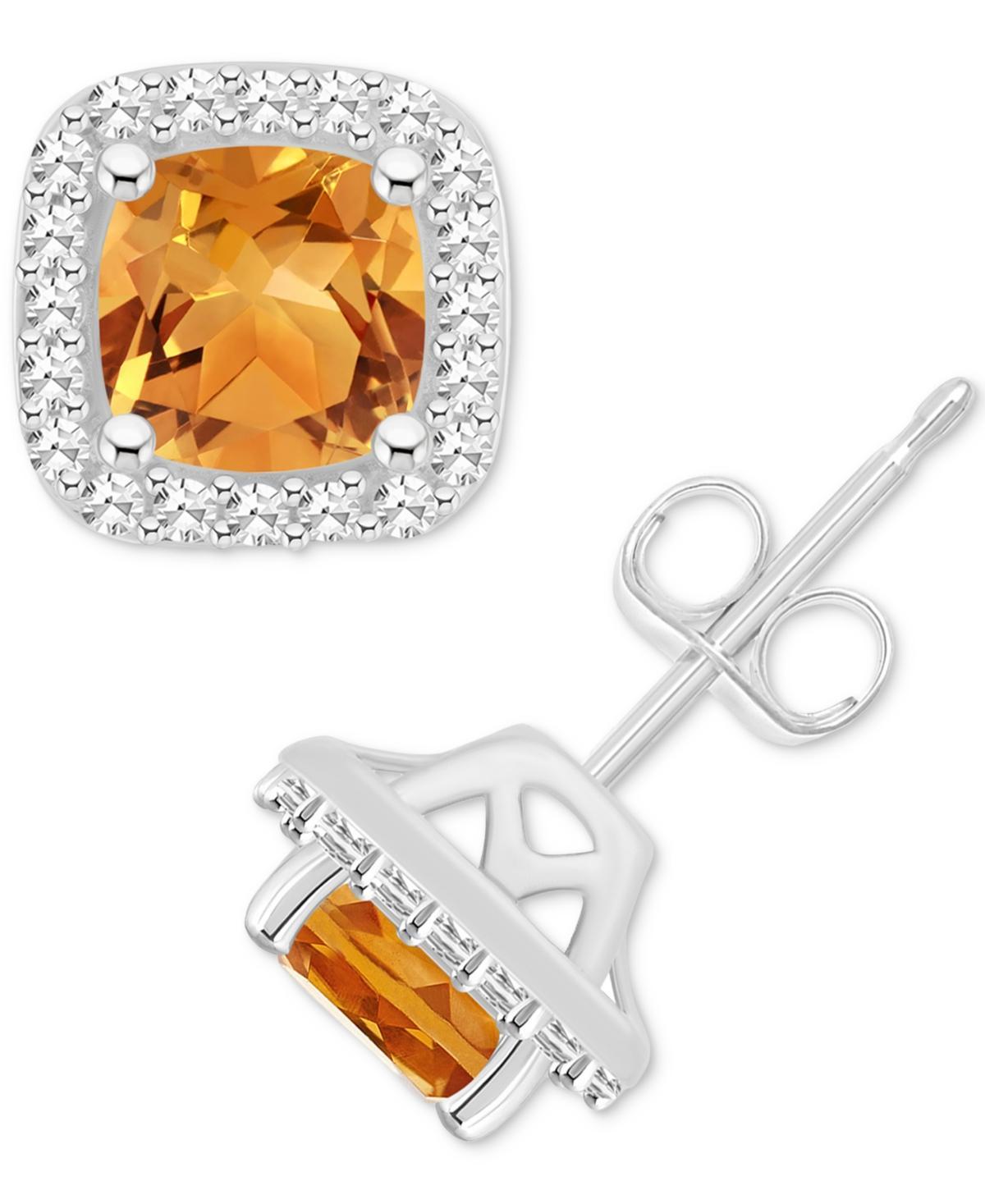 Celebration Gems Sterling Silver 5 mm Cushion Gemstone & 1/5 Carat T.W. Diamond Halo Stud Earrings, Women's, Red Product Image