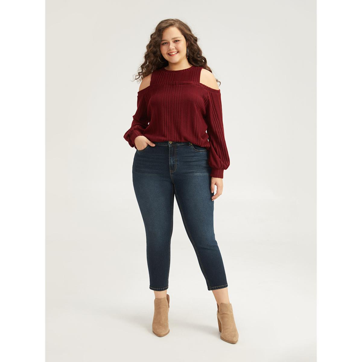 Plus Size Solid Pocket Dark Wash Very Stretchy Jeans Women Midnight Casual Plain Plain High stretch Pocket Jeans BloomChic 24/3X Product Image