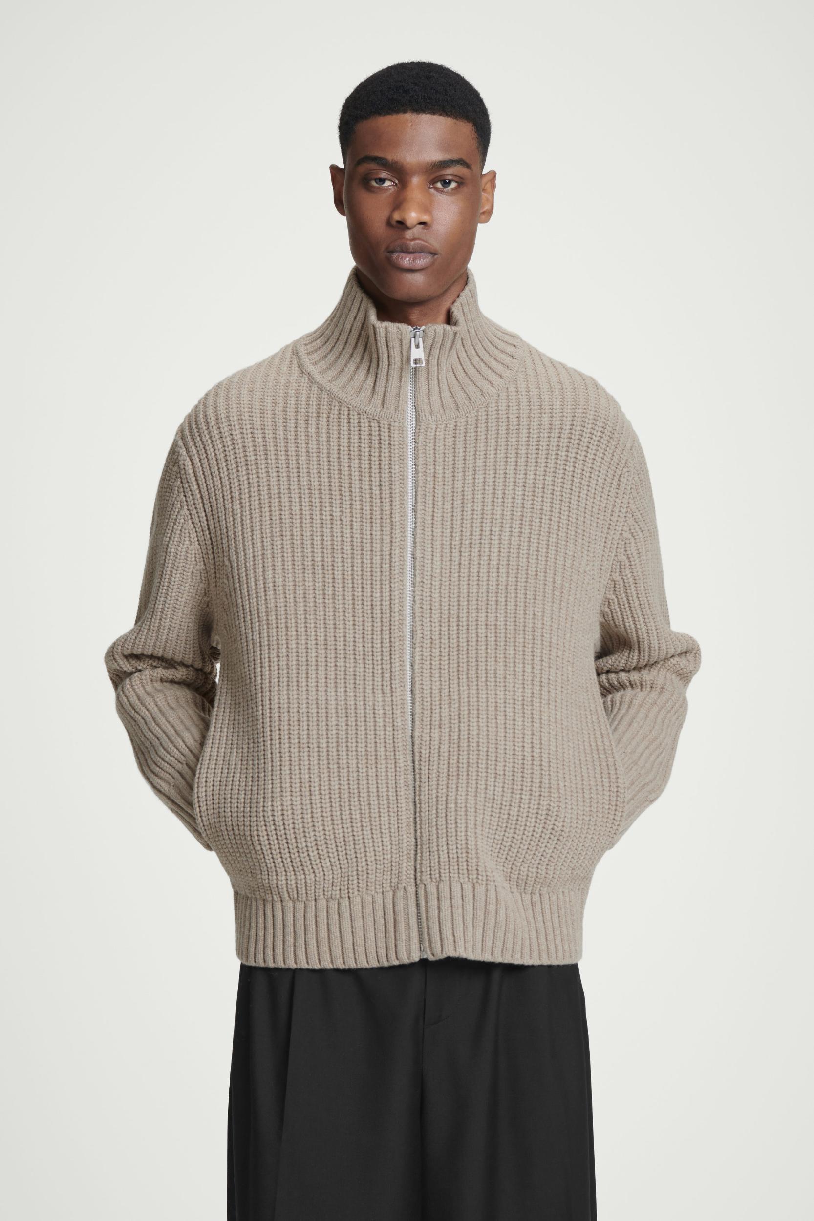 FUNNEL-NECK KNITTED WOOL JACKET Product Image