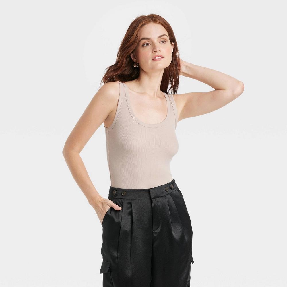 Women's Double-Scoop Bodysuit - A New Day™ Taupe 3X: Cotton-Modal Blend, Slim Fit, Adjustable Snap Crotch, Sleeveless Product Image