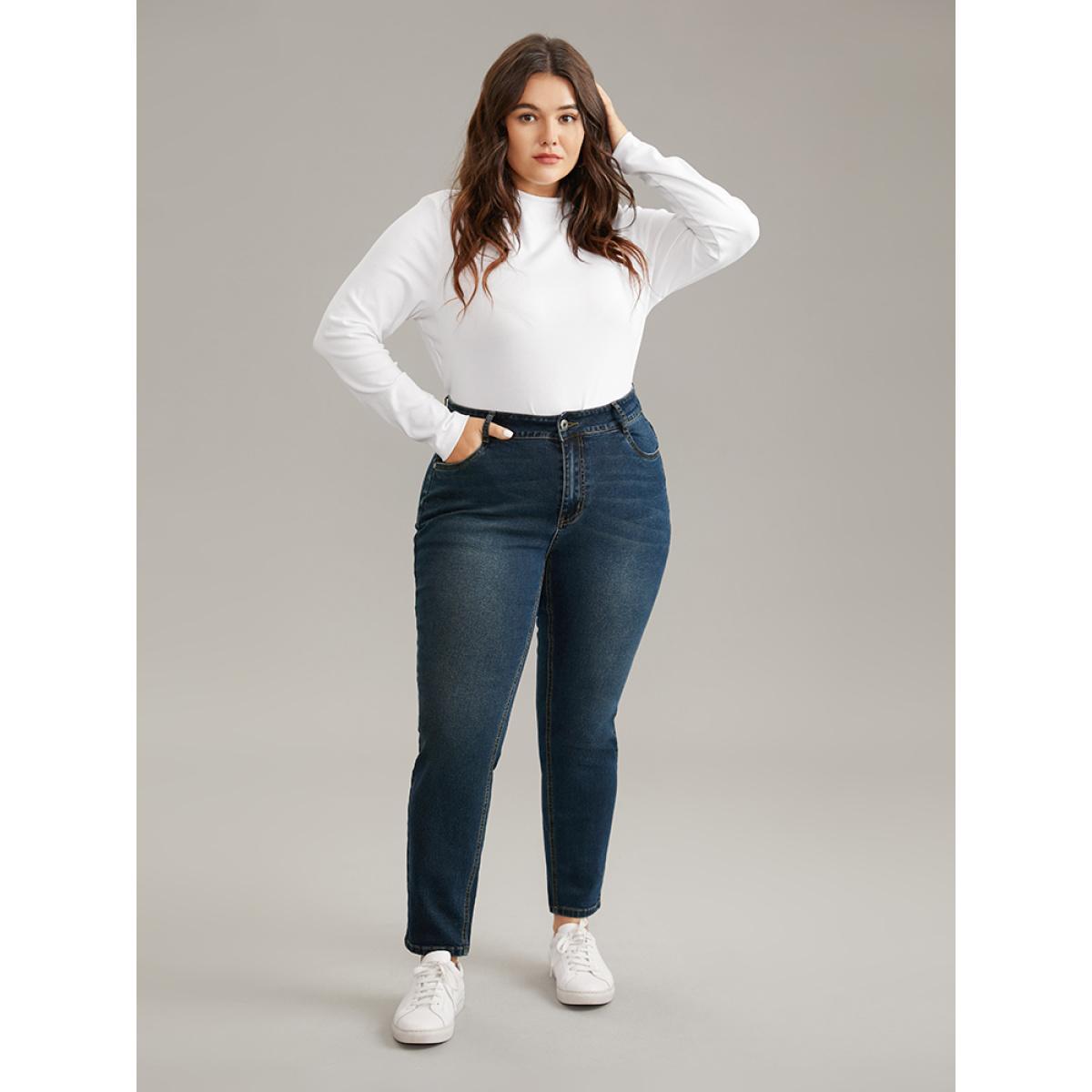 Plus Size Dark Wash High Stretch Skinny Jeans Women Midnight Casual Plain Plain High stretch Pocket Jeans BloomChic 26/4X Product Image