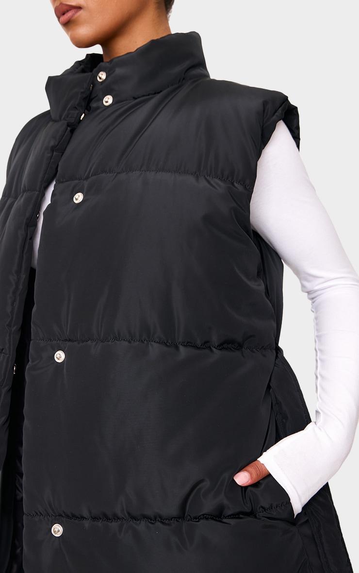 Black Quilted Longline Tie Waist Vest Product Image