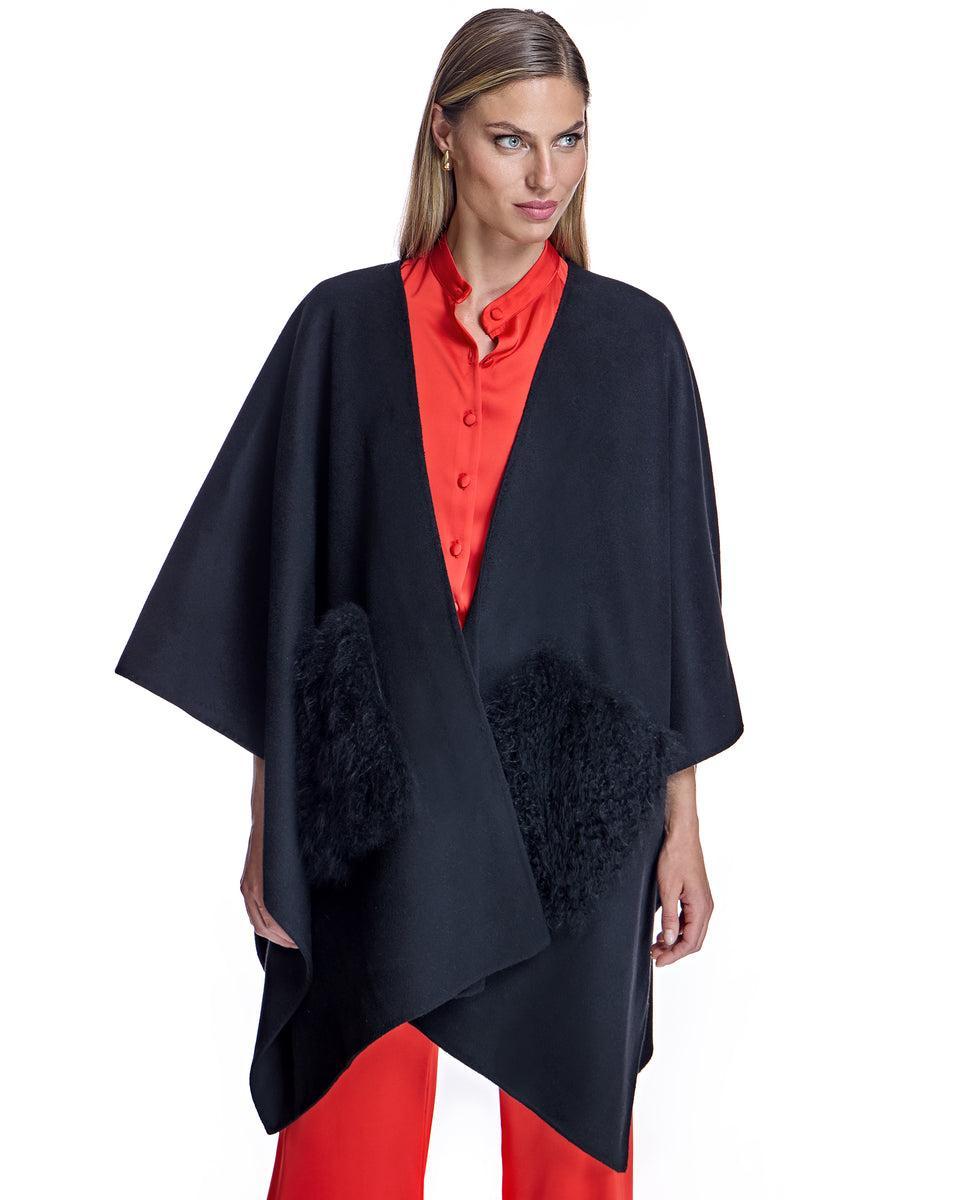 Julia & Stella by Maximilian Wool Blend Ruana with Plush Cashmere Goat Trim-Maximilian Product Image
