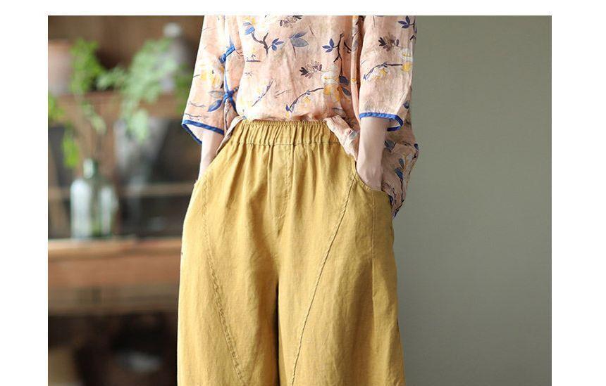 Elastic Waist Plain Cropped Harem Pants Product Image