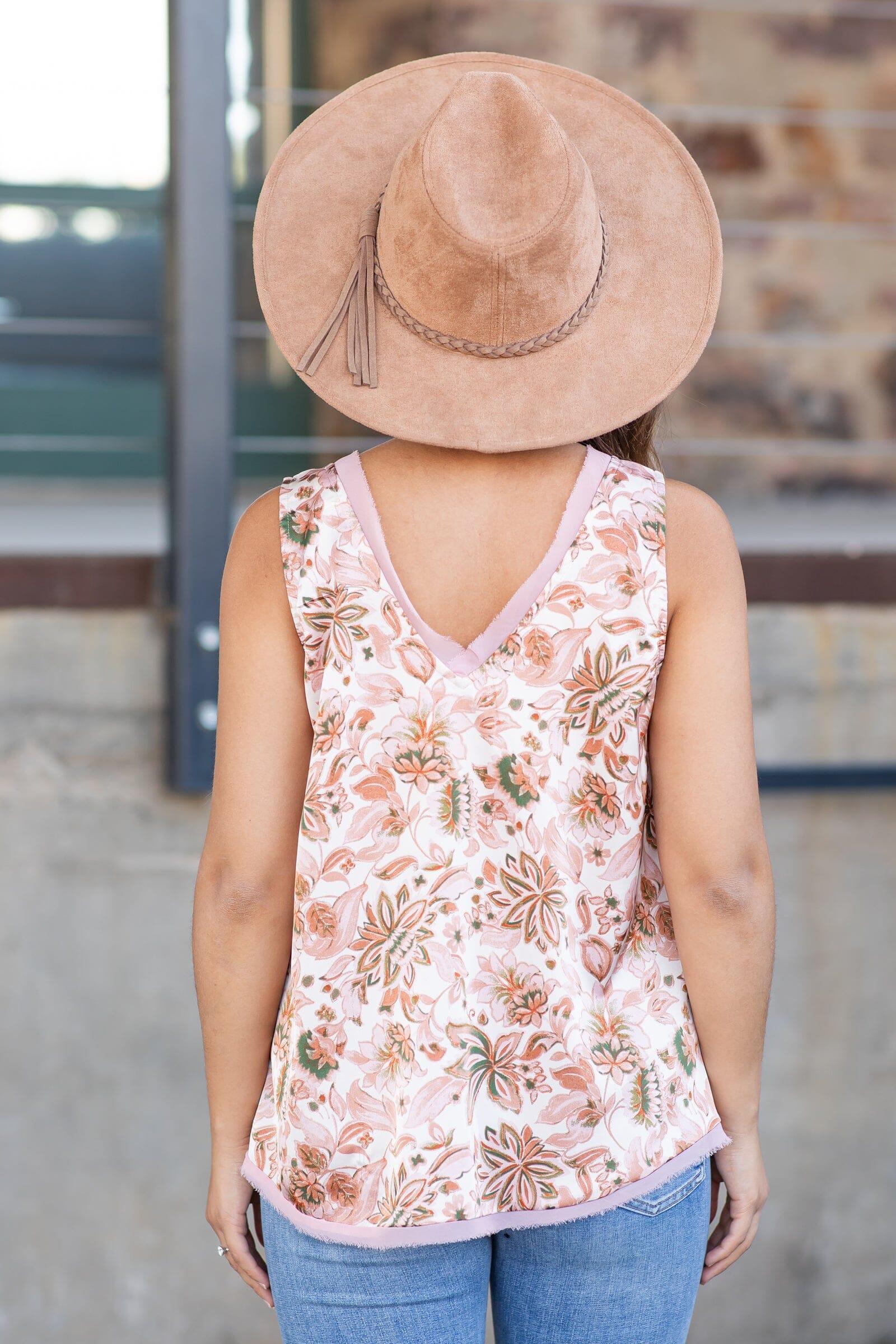 Burnt Orange and Ivory Floral V-Neck Tank Product Image