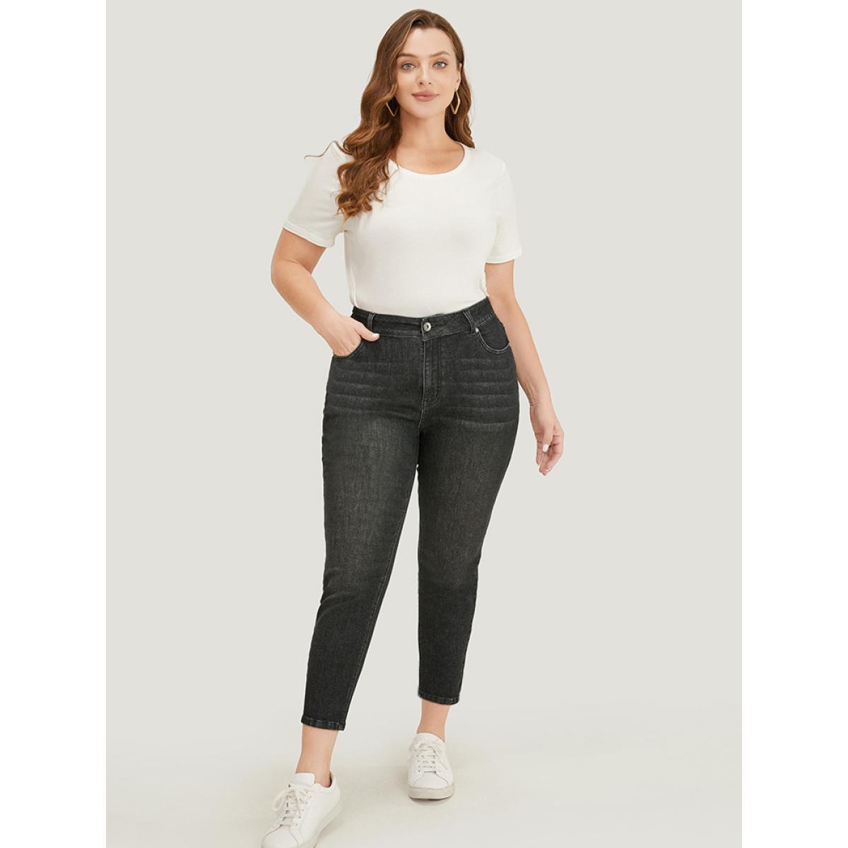 Plus Size Very Stretchy High Rise Black Wash Vintage Jeans Women Black Casual Plain High stretch Pocket Jeans BloomChic 10/M Product Image