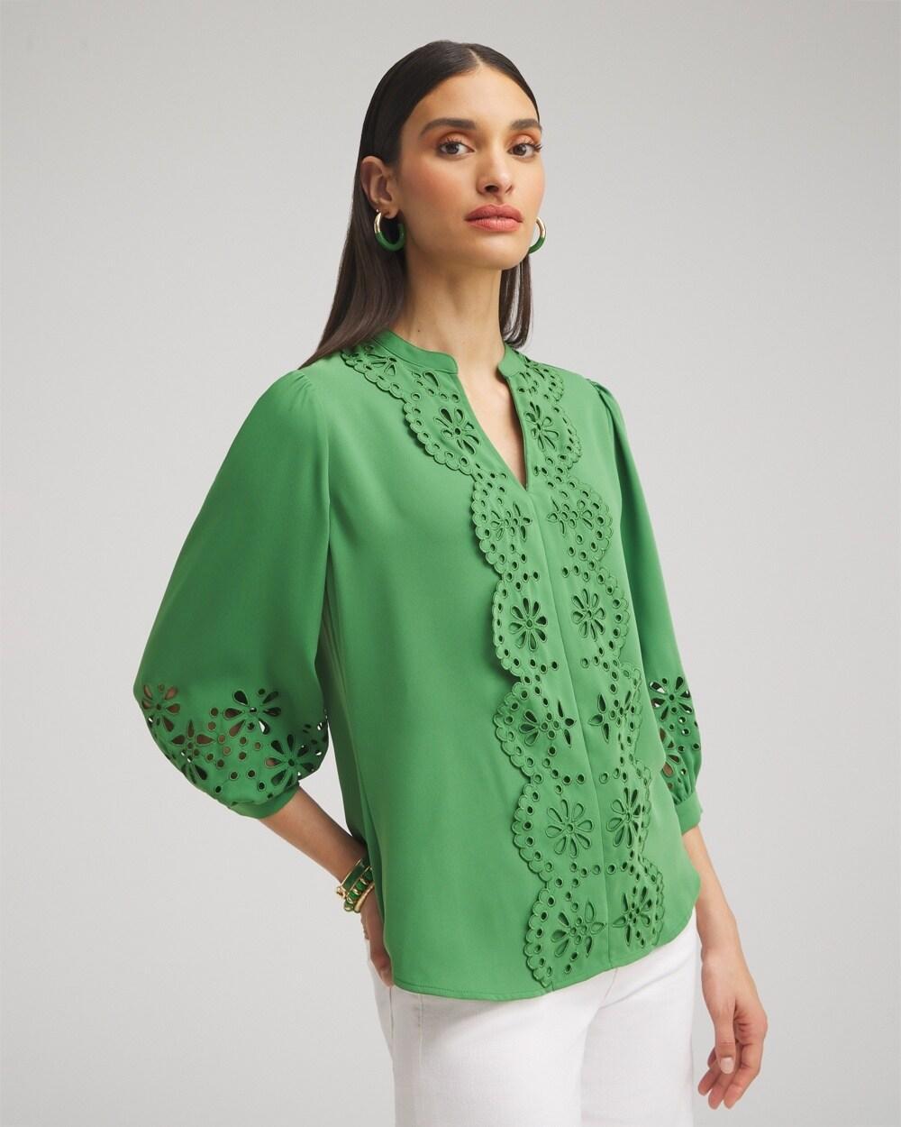 Linen Embroidered Applique Shirt Product Image