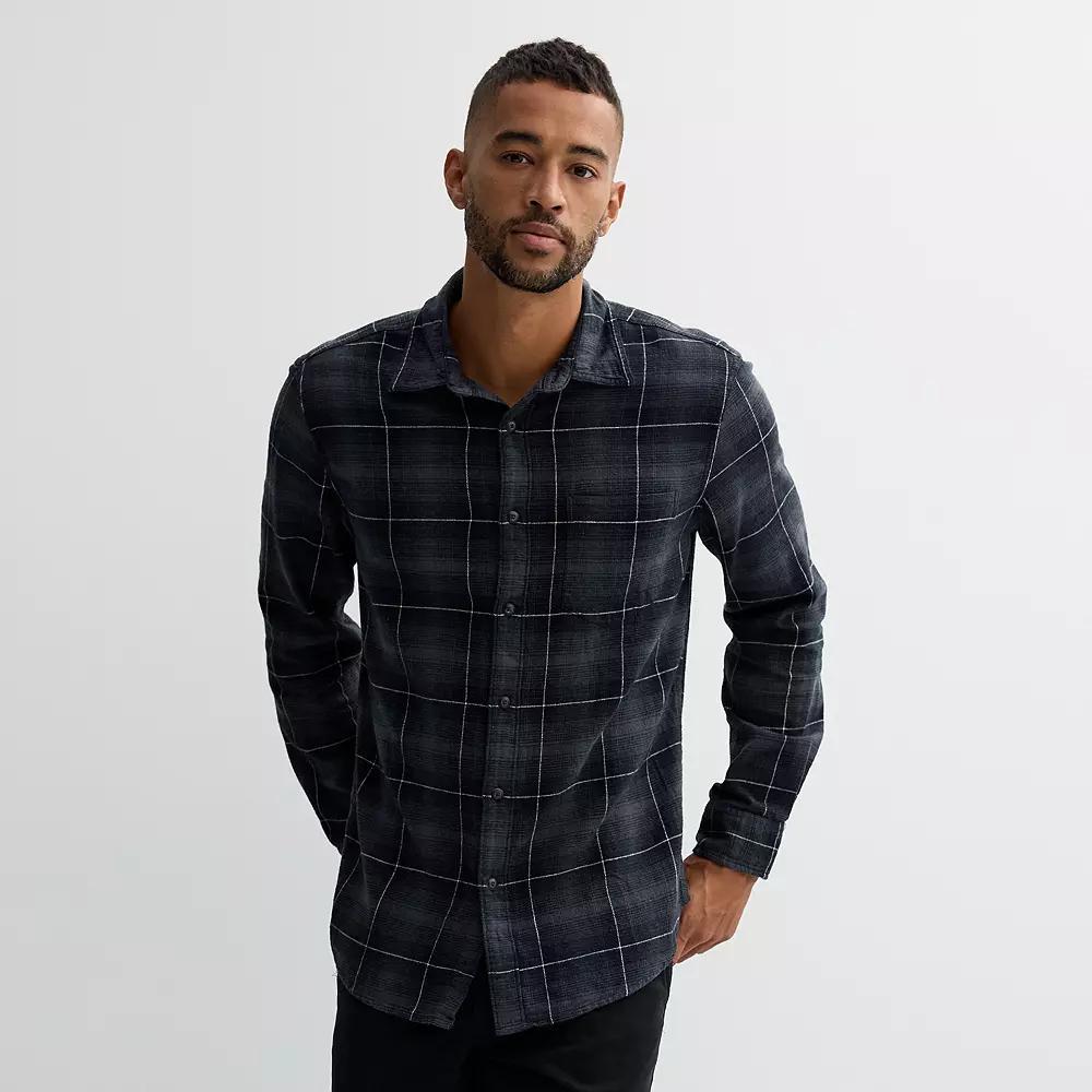 Men's Sonoma Goods For Life® One Pocket Flannel Button-Down Shirt, Size: Small, Grey Window Pane Plaid Product Image