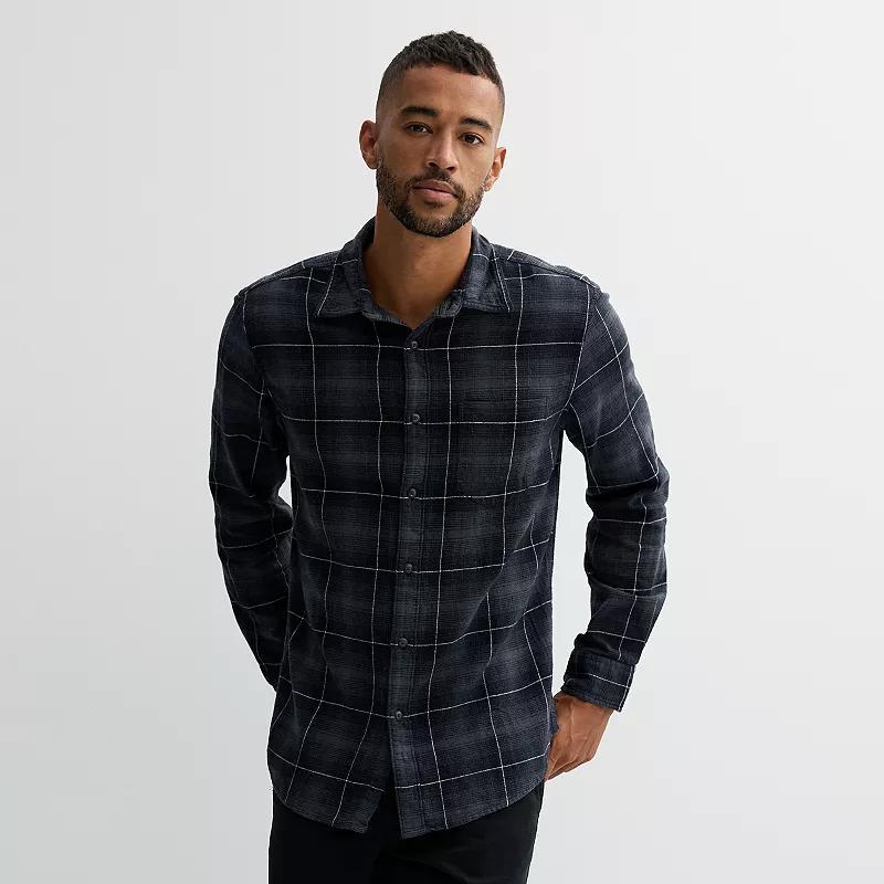 Men's Sonoma Goods For Life® One Pocket Flannel Button-Down Shirt, Size: Small, Grey Window Pane Plaid Product Image
