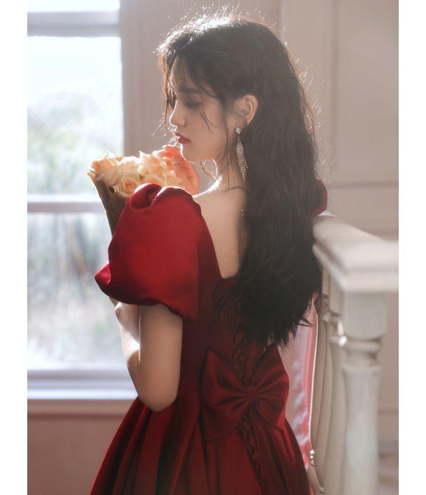 Puff-Sleeve Square-Neck Plain A-Line Evening Gown (Various Designs) Product Image