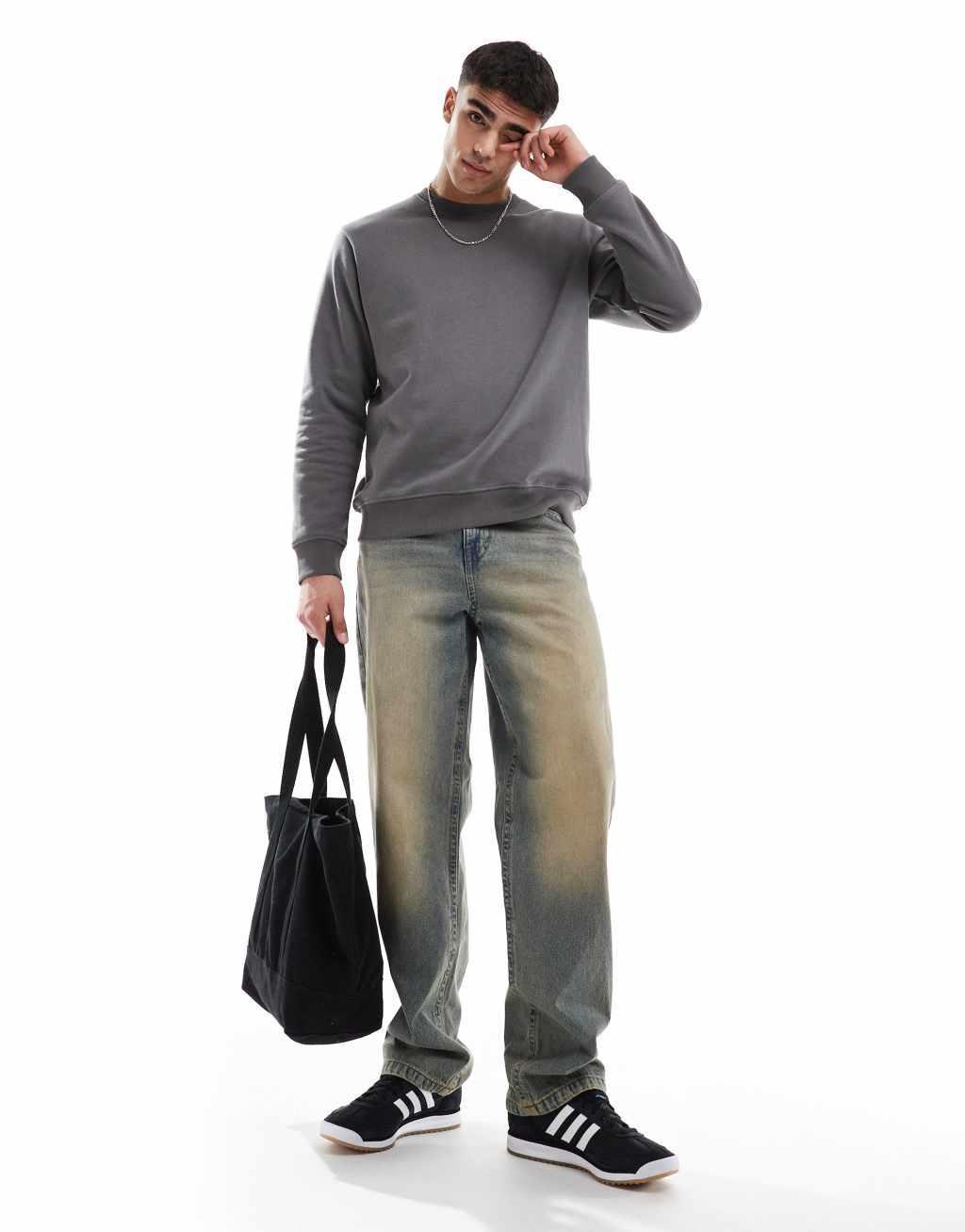JJ Rebel oversized crew neck sweatshirt in dark gray Product Image