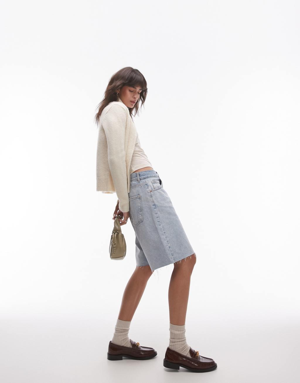 Topshop knit fluffy zip through cardigan in cream Product Image