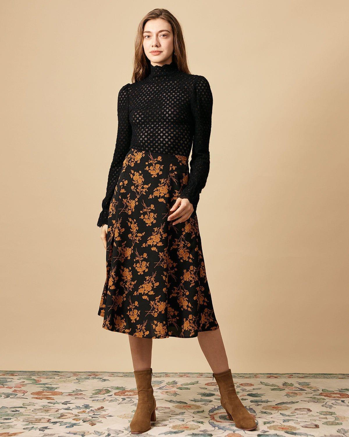The Floral Slit High Waisted A-line Skirt Female Product Image
